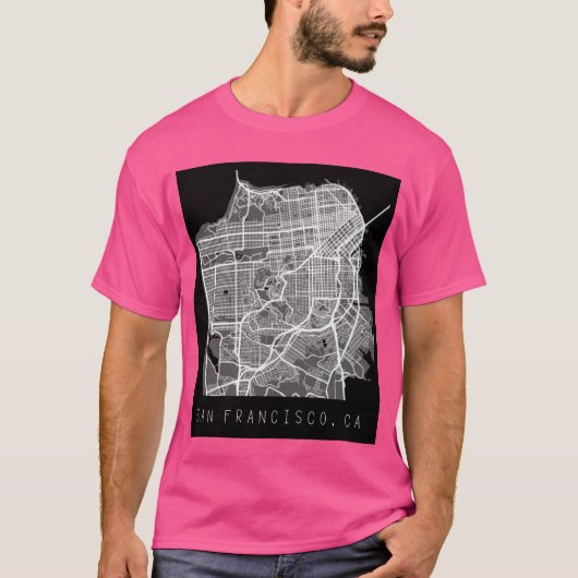 サンフランシスコ カリフォルニア CA 市街地図 モノクロ Tシャツ (正面)