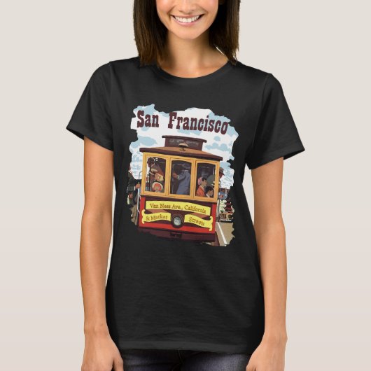 サンフランシスコ ケーブルカー 赤 トラベル Tシャツ (正面)