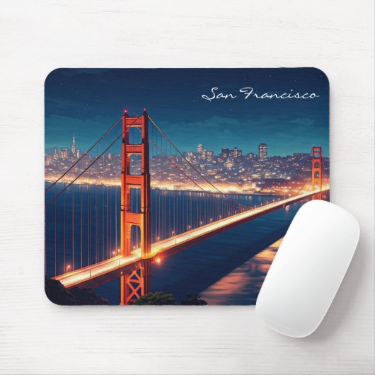 サンフランシスコ・ゴールデンゲートブリッジナイトのはがき マウスパッド (マウス)