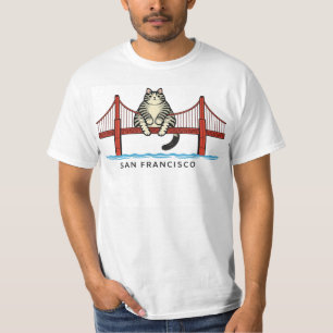 サンフランシスコ ゴールデンゲートブリッジ ネコ , 笑えるネコ グラフィック Tシャツ