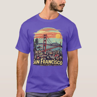サンフランシスコ ゴールデンゲートブリッジ レトロ お土産 Vi Tシャツ