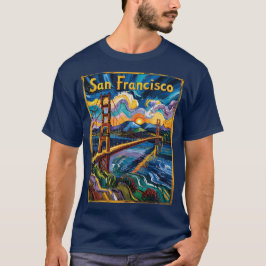 サンフランシスコ ゴールデンゲート ゴッホ風アート Tシャツ