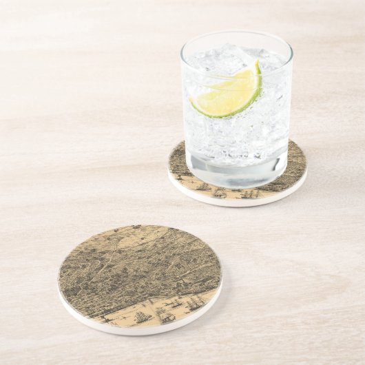 サンフランシスコ(1875年)のヴィンテージの絵解き地図 コースター (側面)