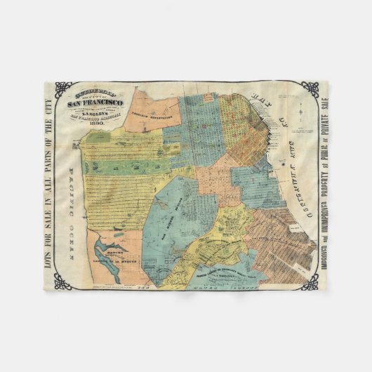 サンフランシスコ(1890年)のヴィンテージの地図 フリースブランケット (正面(横))