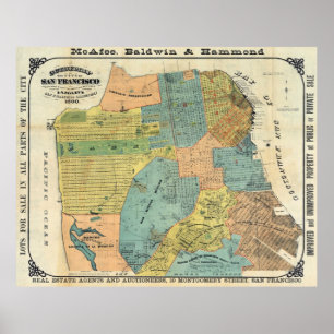 サンフランシスコ(1890年)のヴィンテージの地図 ポスター