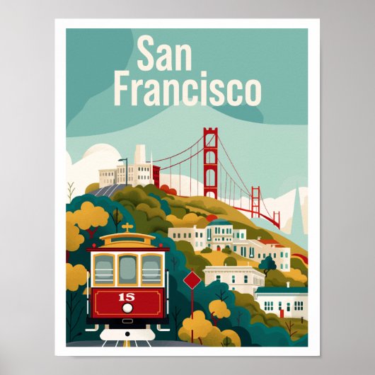 サンフランシスコCAレッドケーブルカーヴィンテージトラベル ポスター (正面)