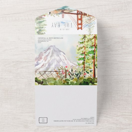 サンフランシ図解入りの、写真付きのス結婚コ オールインワン招待状 (外側)