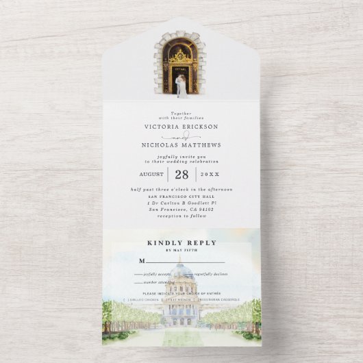 サンフランシ図解入りの、写真付きのス結婚コ オールインワン招待状 (内側)