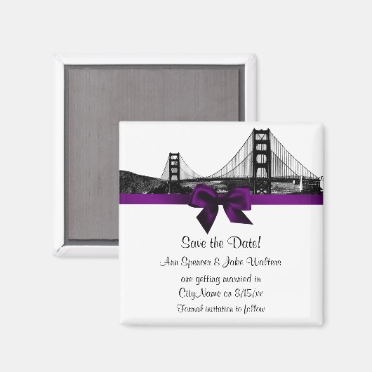 サンフランスカイラインエッチングBWパープル日付を保存 マグネット (正面/裏面)