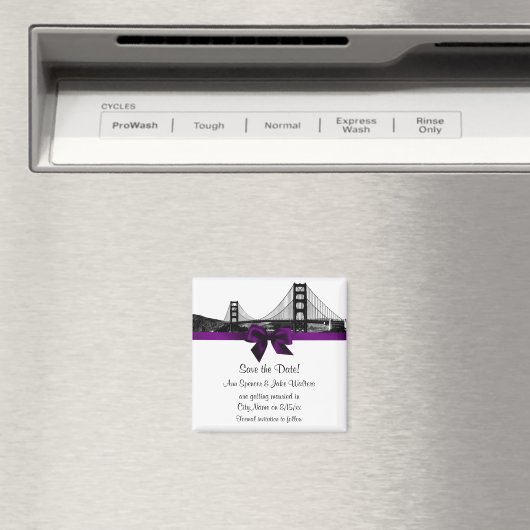 サンフランスカイラインエッチングBWパープル日付を保存 マグネット (インサイチュ (食洗機))