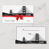 サンフランスカイラインエッチングBW赤エスコートカード プレイスカード (正面/裏面)