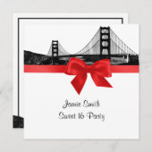 サンフランスカイラインエッチングBW赤Sweet sixteenSQ 招待状 (正面/裏面)
