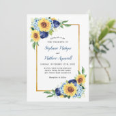 サンフローズダスティブルーフローラ縁ど金ゴールド結婚ズ 招待状 (スタンド正面)
