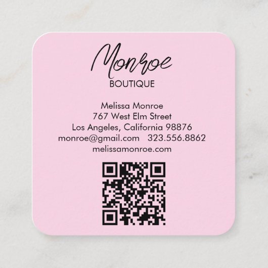 サンフローラボホQRコーエレガントドピンク スクエア名刺 (裏面)