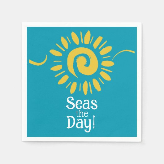 サンブルーイエローホワイトビーチシーズデイカクテル スタンダードカクテルナプキン (正面)