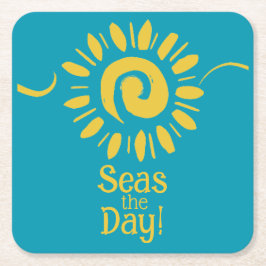 サンブルーモダンイエロービーチハウスシーズデイセット スクエアペーパーコースター