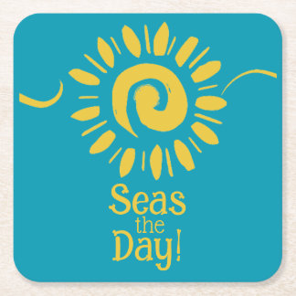 サンブルーモダンイエロービーチハウスシーズデイセット スクエアペーパーコースター