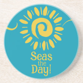 サンブルーモダンイエロービーチハウスシーズデイラウンド コースター