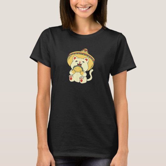 サンブレロをかぶったタコメキシコ猫 Tシャツ (正面)