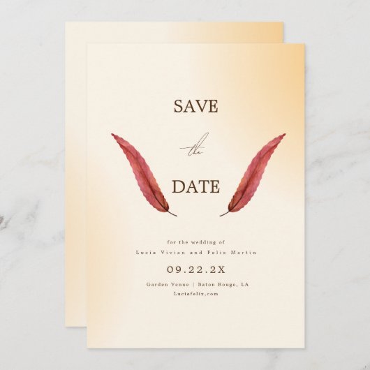 サンプルのミニマリストのクリームタイポグラフィ日付の保存 招待状 (正面/裏面)