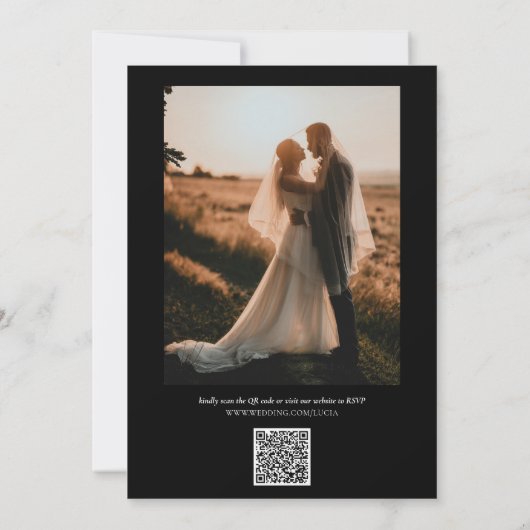 サンプルの白黒の写真とQRコード結婚 招待状 (裏面)