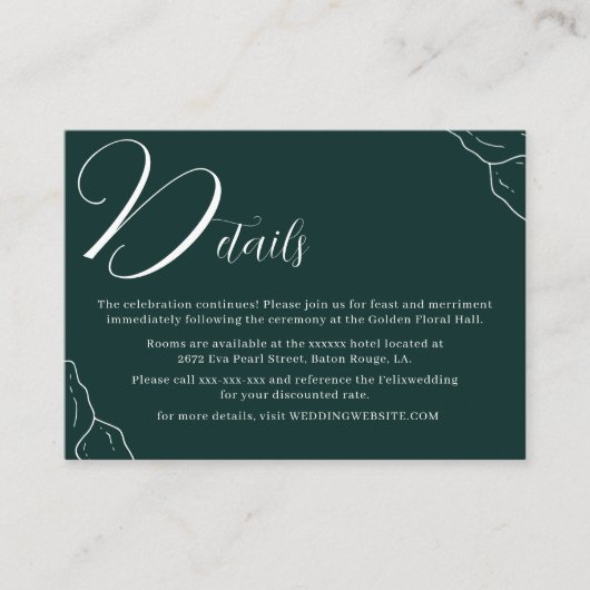 サンプルエメラルドグリーンラインタイポグラフィ詳細 エンクロージャーカード (正面)