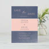 サンプルクラシックのネイビーブルー&ピンク日付を保存 招待状 (スタンド正面)