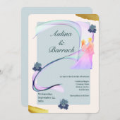 サンプルクラシックゴールデンパープル結婚グリーンのinvitat 招待状 (正面/裏面)