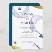 サンプルクラシックゴールデンパープル結婚グリーン 招待状 (正面/裏面)