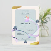 サンプルクラシックゴールデンパープル結婚グリーン 招待状 (スタンド正面)