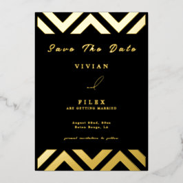 サンプルクラシックゴールデンラインウェーブ日付カードの保存 箔招待状