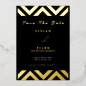 サンプルクラシックゴールデンラインウェーブ日付カードの保存 箔招待状 (正面)