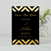 サンプルクラシックゴールデンラインウェーブ日付カードの保存 箔招待状 (立ち正面)