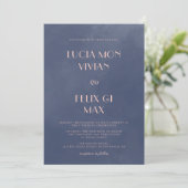 サンプルクラシックネイビーブルースモーク結婚式招待状 招待状 (スタンド正面)