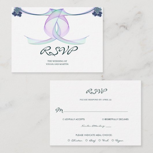 サンプルクラシックパープルウェディングRSVP ノートカード (正面/裏面)