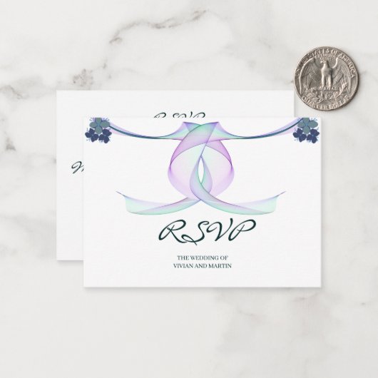サンプルクラシックパープルウェディングRSVP ノートカード (正面/裏面インサイチュ)