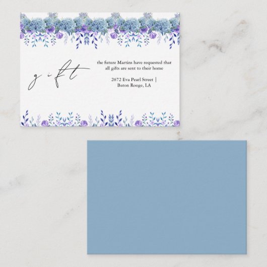 サンプルパープルフローラガーデンブライダルシャワープレゼント エンクロージャーカード (正面/裏面)