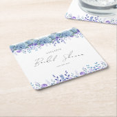 サンプルパープルフローラガーデンブライダルシャワー スクエアペーパーコースター (アングル)