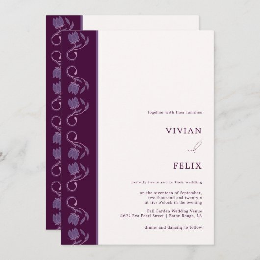 サンプルペイズリーの2色ライン結婚フローラ 招待状 (正面/裏面)