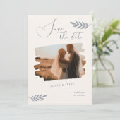 サンプルモダン葉写真日付の保存 招待状 (スタンド正面)