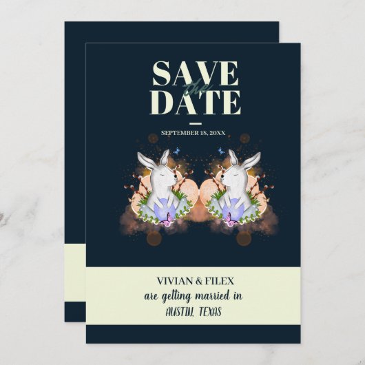 サンプル濃い緑の復活祭バニー日付を保存 招待状 (正面/裏面)