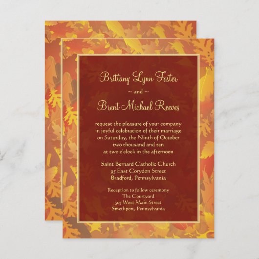 サンプル結婚式招待状 – 秋ミストフレーム インビテーションポストカード (正面/裏面)