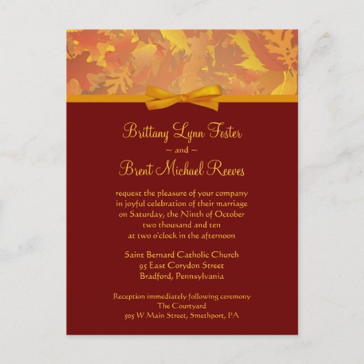 サンプル結婚式招待状-紅葉 インビテーションポストカード (正面)