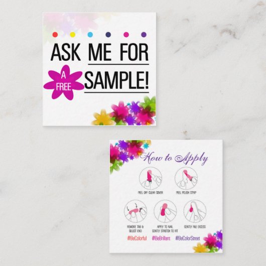 サンプル色の通りのネイルのスタイリストカードのための私に尋ねて下さい スクエア名刺 (正面/裏面)