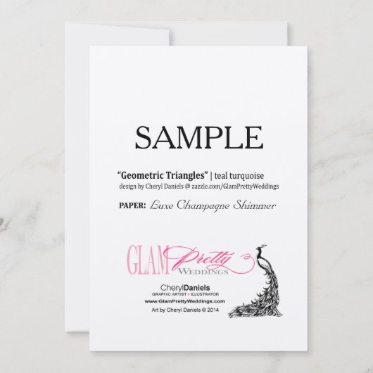 サンプル面取りきらめく幾何三角形ティール(緑がかった色) 招待状 (裏面)
