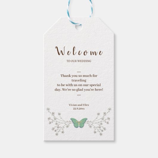 サンプル フローラル バタフライ ウェルカム ギフトタグ (正面)