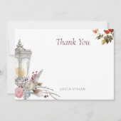サンプル ラスティック フローラル ローズ & ランタン ブライダル シャワー サンキューカード (正面)