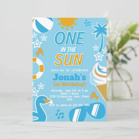 サンプールの1つのパーティー誕生日ボーイサマー 招待状 (スタンド正面)