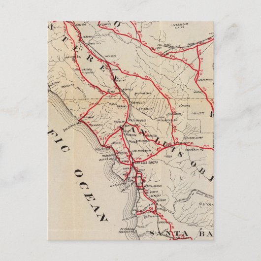 サンベニート、フレスノ、モントレー、サンルイス・オビスポー ポストカード (正面)