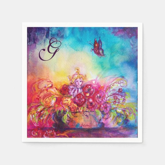 サンベリーナ、フラワーバスケット及びバタフライモノグラム スタンダードカクテルナプキン (正面)